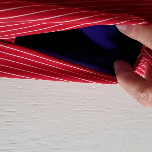 Chiara Cocol Milano Red & White Striped Midi Dress with Blue Trim SZ L - Picture 8 of 12